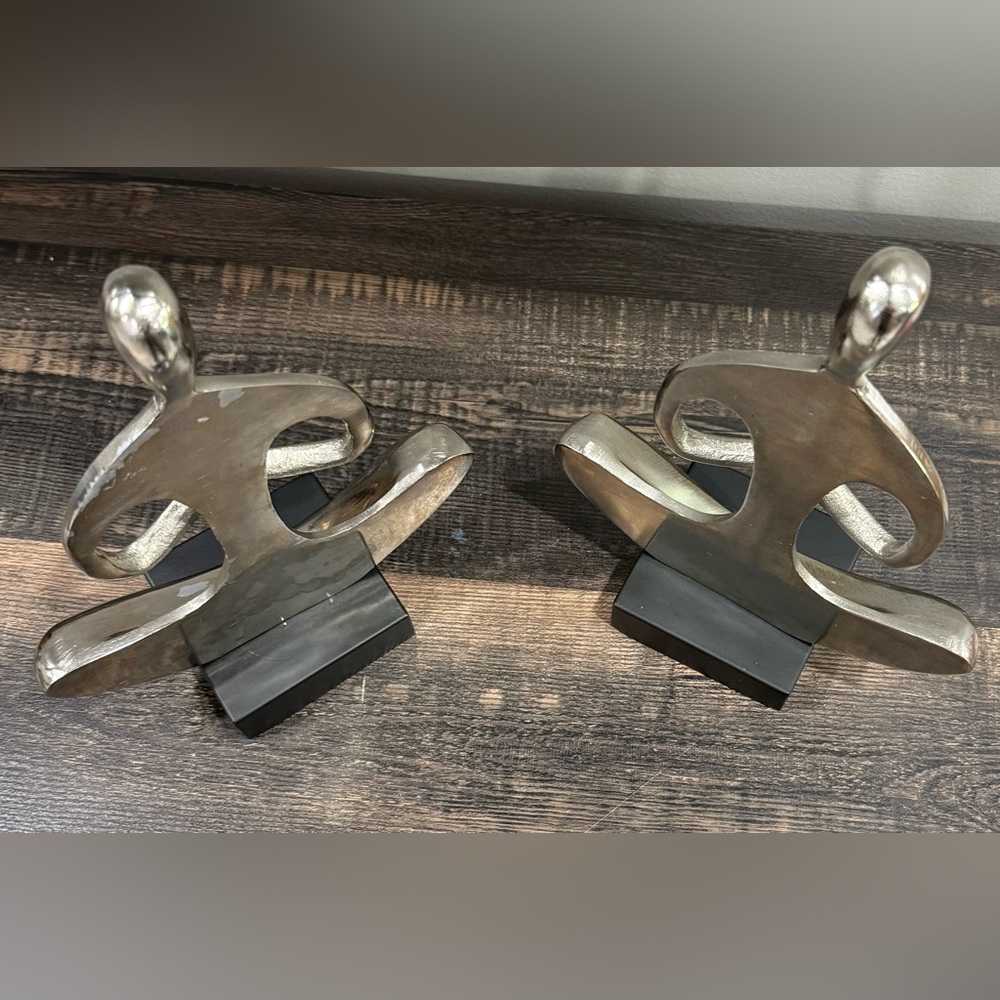 Zen Yoga Arms Down Sculpture Pair Meditation Pose Aluminum Silver Tone Figurine - Picture 9 of 11